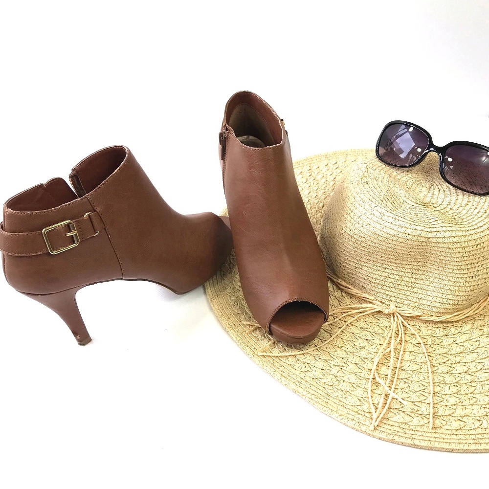 Madden Girl Ginny Brown Peep Toe Heeled Booties